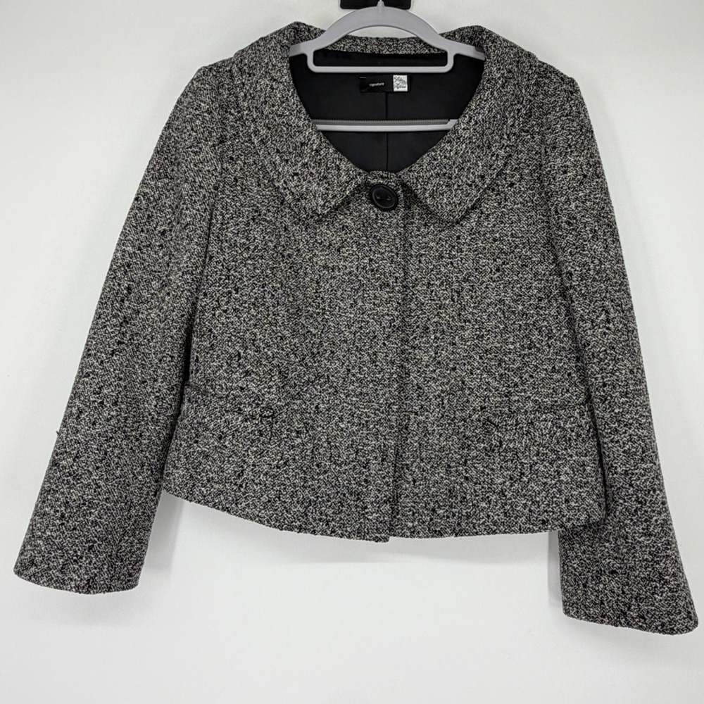 Saks‎ Fifth Avenue Signature Cropped Wool Mohair Lady Jacket Gray Black